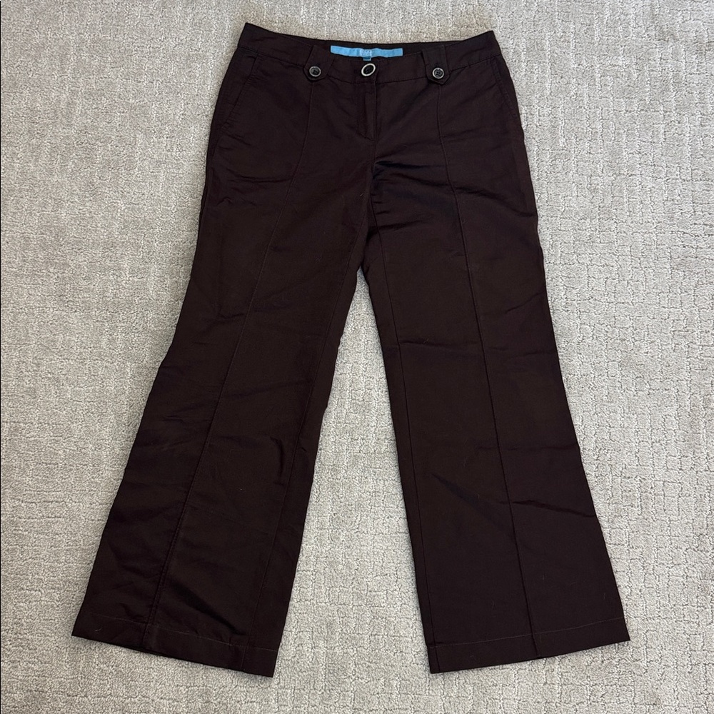 Escada Sport Linen blend low rise Wide Leg capri crop Pants dark chocolate brown